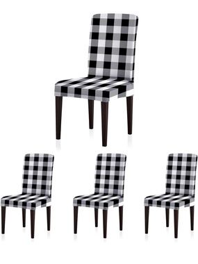 Set of 4 Black & White Buffalo Plaid Farmhouse Dining Chair Slipcovers NIB